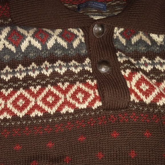 Ralph Lauren Nordic Ski Brown Sweater 89% Cotton, 5% Linen, 5% Silk, 1% Cashmere - Picture 7 of 9